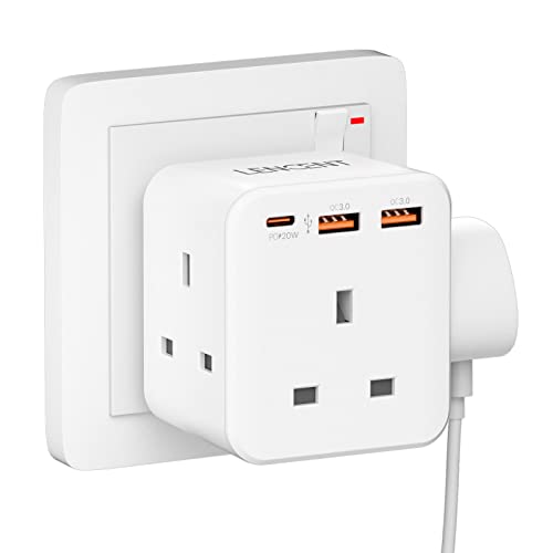 LENCENT 3 way plug adaptor with 3 Fast Charge USB