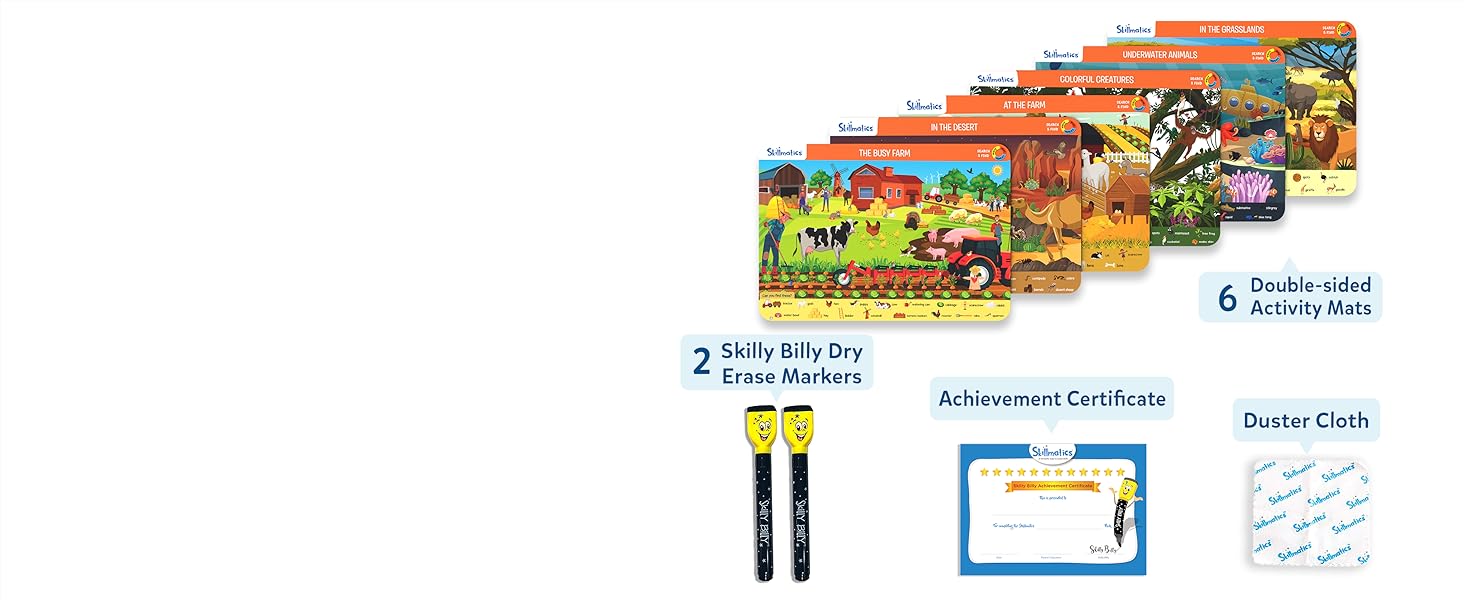 activity mats with markers and duster cloth
