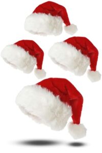 Bella Dox Deluxe Santa Hats for Adults 4Pcs - Traditional Father Christmas Hat