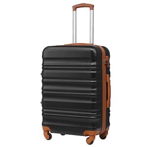 COOLIFE Suitcase Trolley Carry On Hand Cabin Luggage Hard Shell Travel Bag Lightweight with TSA Lock and 2 Year Warranty Durable 4 Spinner Wheels (Apricot Black