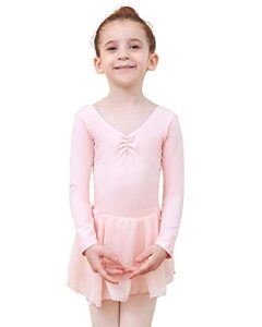 Tancefair Girls Ballet Dress Kids Ballet Leotard Dress Children V-Neck Short/Long Sleeve Gymnastics Costume Dancewear with Chiffon Ski