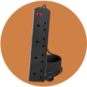 UK SELLER - 4 Gang 2 Metre Extension Lead UK Pin Plug and Cable - 250V Power Adapter Multi Socket Mains Strip Extension Lead UK Pin Plug and Cable (Midnight Black