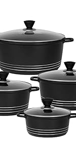 5pc stockpot set non stick black