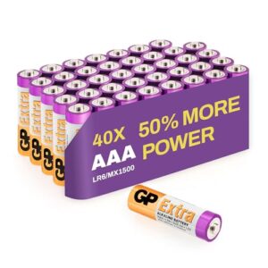 AAA Batteries Pack of 40 1.5V / Micro/Mini/Penlite / LR03 by GP Batteries Extra Alkaline Batteries Suitable for everyday use in a variety of devices - Clocks/Remotes/Mouse/Torch/Etc
