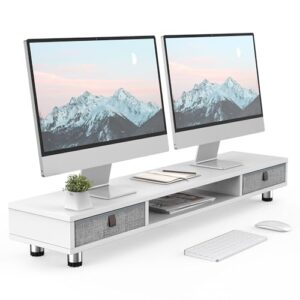 Fenge Dual Monitor Stand 108cm Large Monitor Stands Riser with 2 Extra Drawers