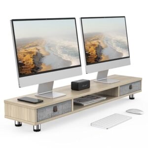 Fenge Dual Monitor Stand 108cm Large Monitor Stands Riser with 2 Extra Drawers