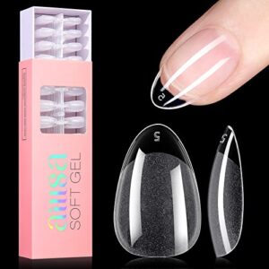 AILLSA Short Almond Nail Tips - Half Matte No File Soft Gel Nail Tips False Full Cover Almond Shaped Nails Clear Acrylic Gelly Tips for Press On Nail Extension DIY Valentine Gift 360 PCS 12 Sizes