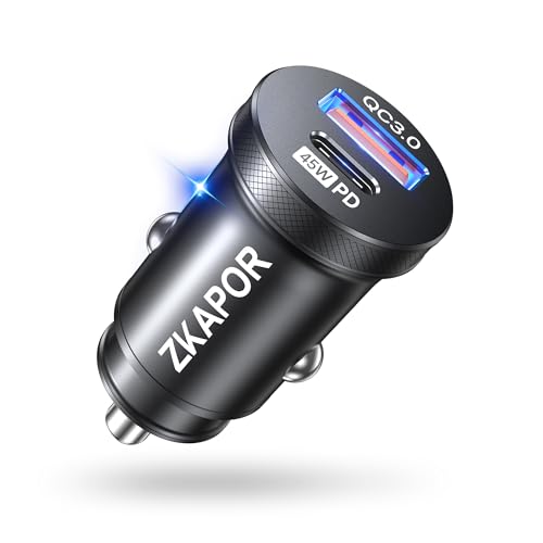 ZKAPOR USB C Car Charger [PD 45W & QC 3.0] USB Charger Socket 12v/24v Cigarette Lighter USB Charger Car USB Charger Fast Charge USB C for Phone 15 Pro Max