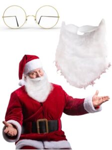 Bella Dox Father Christmas Santa Costume - Santa Claus White Beard & Moustache + Glasses for Men Women Christmas Performance Cosplay Xmas Novelty Photo Props Party