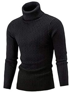 AIDEAONE Mens Turtleneck Sweater Casual Ribbed Slim Fit Knitted Jumper High Roll Neck Basic Turtleneck Pullove