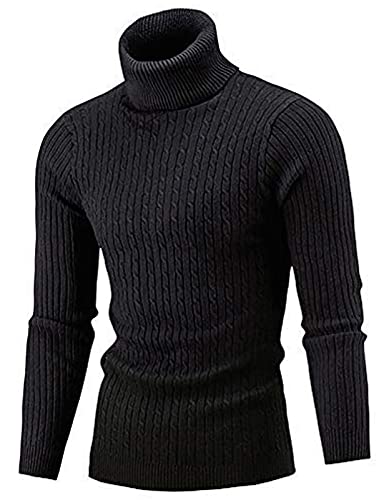 AIDEAONE Mens Turtleneck Sweater Casual Ribbed Slim Fit Knitted Jumper High Roll Neck Basic Turtleneck Pullove
