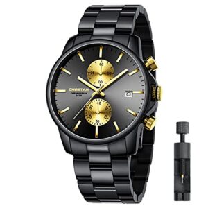 Men's Watches with Stainless Steel and Metal Casual Waterproof Chronograph Quartz Watch