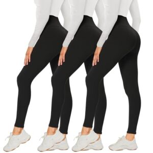 DDOBB 3 Pack Leggings for Women High Waisted Black Leggings Tummy Control Stretchy Pants Trousers for Gym Fitness Yoga Running Regular&Plus Size