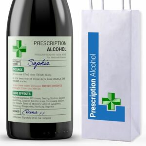 Funny Prescription Alcohol Wine Label & Bottle Gift Bag - Novelty Gifts for Women & Men. Prescription Wine Gin Prosecco Gifts for Women. Funny Birthday Gift