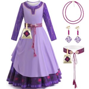 LZH Wish Asha Princess Dress Purple Costume for Girls Asha Cosplay Christmas Dress Up with Accessories