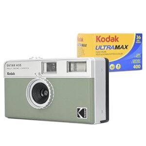 KODAK EKTAR H35 Half Frame Film Camera Bundle with Kodak Ultramax 400/36exp Roll Film (Sage)
