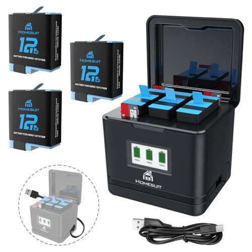 Homesuit Hero 12/11/10/9 Batteries 1800mAh and LCD Storage Charger for GoPro Hero 12 Hero 11 Hero 10 Hero 9 Black