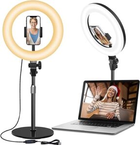 Desktop Ring Light for Zoom Meetings-10.5'' Computer/Laptop Ring Lights with Stand and Phone Holder