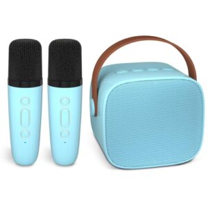 Wowstar Mini Karaoke Machine Kids with 2 Wireless Microphone，Portable Bluetooth Speaker with Wireless Microphone，Toddler Microphone Gift Toys for Girls and Boys Birthday Party Home KTV Picnic(Blue)