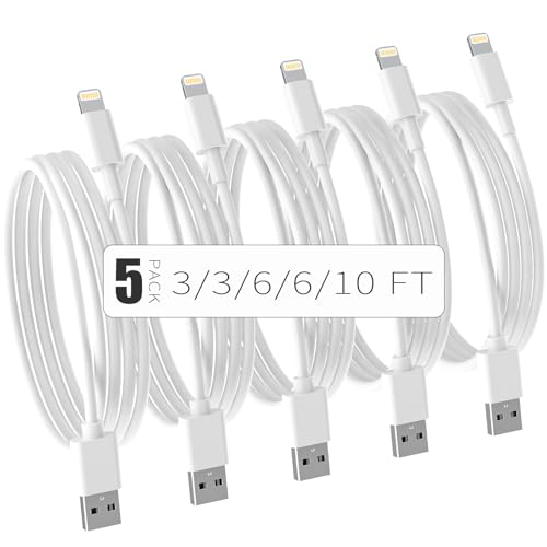 iPhone Charger Cable [MFi Certified] 5Pack(3/3/6/6/10 FT) Long Lightning Cable Fast Charging Cord iPhone Charging Cable Compatible iPhone 14/14 Pro/Max/13/12/11 Pro Max/ XR XS Mini 8 7 Plus iPad