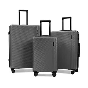 GinzaTravel Lightweight Suitcase Sets of 3 ABS Hard Shell Case Suitcases with TSA Lock 4 Wheels Carry-on Hand Luggage for Travel Sets 3Pack Grey