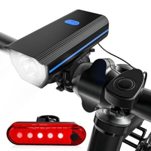 AWLKIM Rechargeable Bike Light Set with Electric Bell - LED Ultra Bright Front and Back Lights for Road and Mountain Bikes - Perfect Bicycle Accessory for Kids and Adults