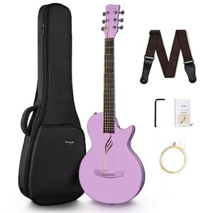 Enya Nova Go Carbon Fiber Acoustic Guitar 1/2 Size Beginner Adult Travel Acustica Guitarra w/Starter Bundle Kit of Colorful Gift Packaging