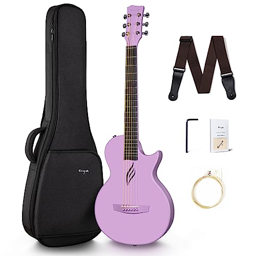 Enya Nova Go Carbon Fiber Acoustic Guitar 1/2 Size Beginner Adult Travel Acustica Guitarra w/Starter Bundle Kit of Colorful Gift Packaging