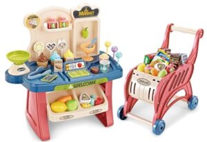 Delex Shop Toy for kids Role Play Supermarket Small Grocery Store Playset Children Shopping Trolley with Food and Accessories