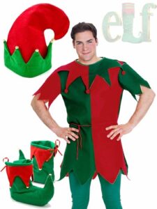 Bella Dox Christmas Deluxe Santa's Little Helper Elf Fancy Dress Costume for Men's & Women's - Elves Xmas Novelty Cosplay Outfit - Elf Hat + Tunic + Shoes