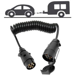 3M 7 Pin Trailer Extension Coiled Cable with Trailer Adapter Plug Socket Connector 12V 7 Core Trailer Extension Lead Towing Adapter Cable Trailer for Towing Caravan Truck Male to Female