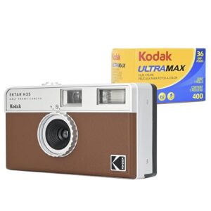 KODAK EKTAR H35 Half Frame Film Camera Bundle with Kodak Ultramax 400/36exp Roll Film (Brown)