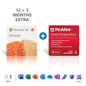 Microsoft 365 Personal (15-Month) + McAfee Total Protection (12-Month) Subscriptions|1 Person | Word