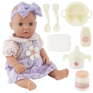 BiBi Doll 16” Moving Eyes Baby Doll with Accessories Kids Role Play Toy Doll Playset Nappies Spoon Fork Children's Gift Toys
