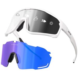 KAPVOE Cycling Glasses Polarized Photochromic Interchangeable Sports Sunglasses Clear UV400 Protection Women Men Bike