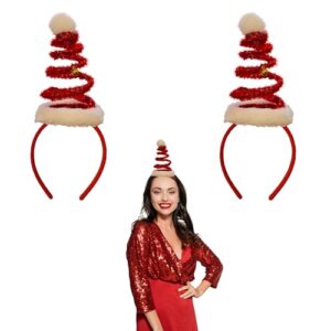 Lizzy 02 x Red Spiral Headband with bells | Children Adult Fancy dress Costume Accessories Christmas Headband One Size Hair Accessory for Xmas Parties Elves Party Hats for Christmas Favours