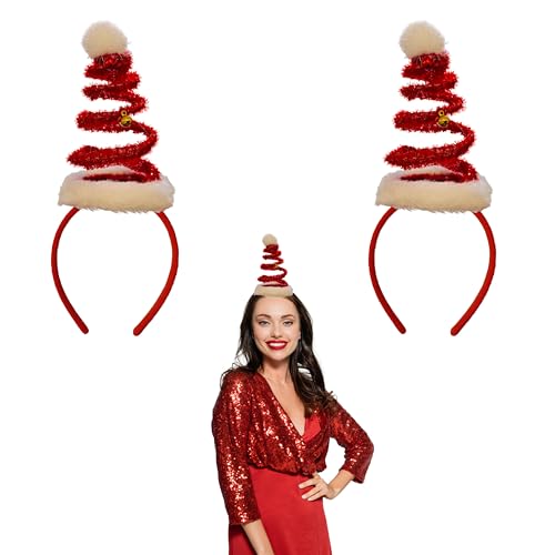Lizzy 02 x Red Spiral Headband with bells | Children Adult Fancy dress Costume Accessories Christmas Headband One Size Hair Accessory for Xmas Parties Elves Party Hats for Christmas Favours