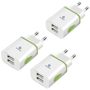 Pipestation 3 Pack Eu 2 Pin To Usb Travel Plug Travel Adapter Charger | Euro Wall Adaptor 2 Usb Ports | European Universal Power Adapter Plug Uk To Europe For Iphone Samsung Shaver Toothbrush