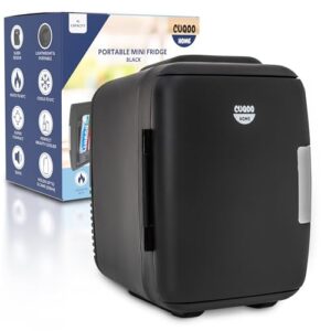 CUQOO 4L Portable Mini Fridge for Bedrooms Quiet - Black - Luxury Table Top Fridge Fits 6 Cans | Makeup & Skincare Fridge | Small Fridge for Office - Beauty Fridge - Car Fridge - Powerful Mini Fridges            [Energy Class A]