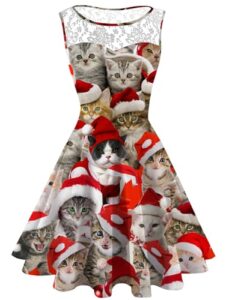 Evensu Women's Christmas Dress Plus Size Sleeveless Dress Women 1950s Vintage A-line Cocktail Holiday Party Dresses