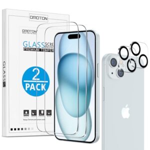 OMOTON Screen Protector for iPhone 15 with Camera Lens Protector
