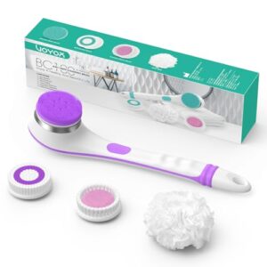 VOYOR Electric Body Brush Back Scrubber Body Exfoliator Shower Brush with Long Handle Rechargeable USB Charging Deep Cleansing Exfoliating Scrubber Soft Silicone Waterproof Bath Brush BC100 (Purple)