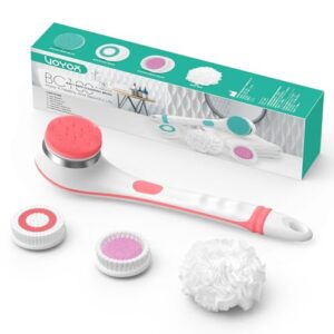 VOYOR Electric Body Brush Back Scrubber Body Exfoliator Shower Brush with Long Handle Rechargeable Usb Charging Deep Cleansing Set Exfoliating Scrubber Soft Silicone Waterproof Bath Brush BC100 (Pink)