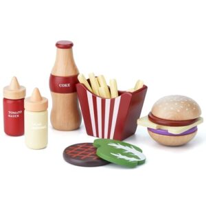 Wooden Play Food for Kids Pretend Hamburger Set Fast Food ToyPlay Kitchen Accessories for Toddlers Toy Food Gift for Boys Girls Educational Toys