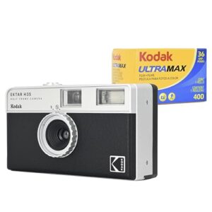KODAK EKTAR H35 Half Frame Film Camera Bundle with Kodak Ultramax 400/36exp Roll Film (Black)