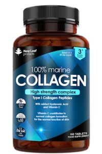 Pure Marine Collagen 100% Marine Collagen Type 1 1500mg - 180 Tablets Hydrolysed Collagen Peptides Enhanced with Hyaluronic Acid & Vitamin C