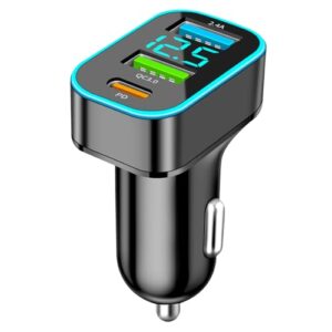 USB C Car Charger 66W Cigarette Lighter USB Charger with LED Voltmeter QC3.0+PD+2.4A USB Fast Charger Compatible with iOS