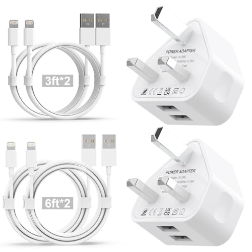 iPhone Charger [MFi Certified] 2Pack Dual Port USB Plug with 4Pack 3/3/6/6FT iPhone Fast Charging Cable for iPhone 14/13/12/11/Pro/Pro Max/Xs/8/7/6/Plus
