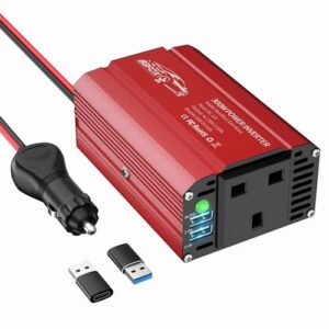 BGFOX® 300W Car Power Inverter DC 12V to 240V / 230V AC Modified Sine Wave Voltage Converter with Dual USB Ports and UK Socket for Charge Your Laptop