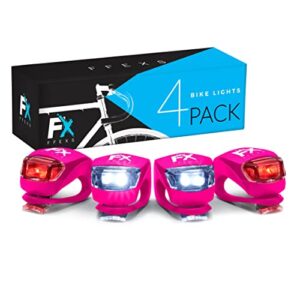 FX FFEXS Bike Lights Front and Back - Bike Lights Set (Batteries + Extra Sets of Batteries Included) - Bright Bicycle Lights Front Rear with Waterproof Silicone Housing